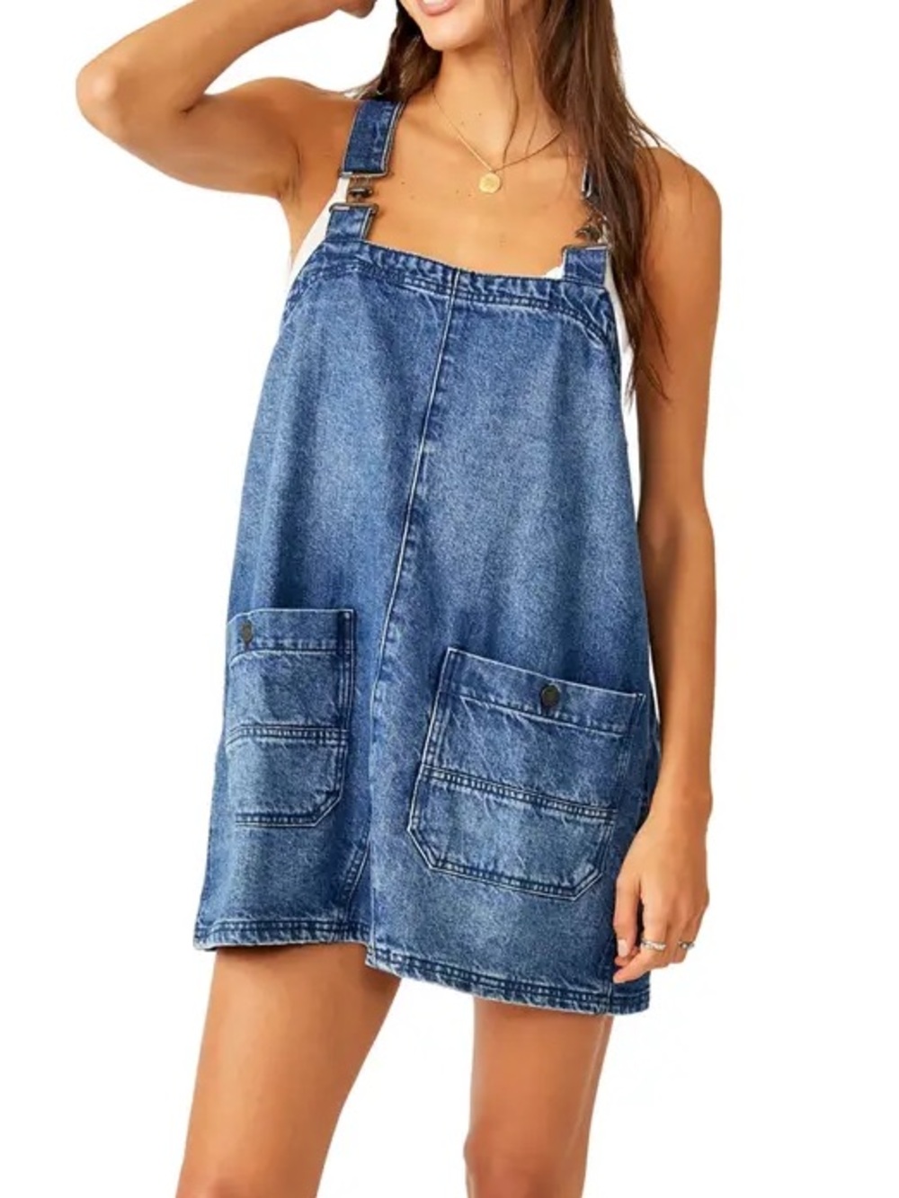 Free People We The Free Overall Smock Mini Dress Size Medium Denim